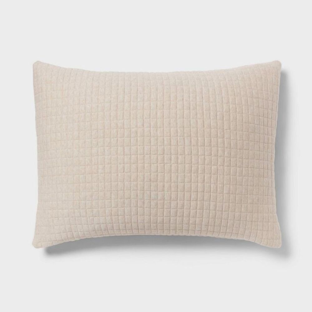 King Knitted Cotton Jersey Check Jacquard Quilt Sham - Oatmeal